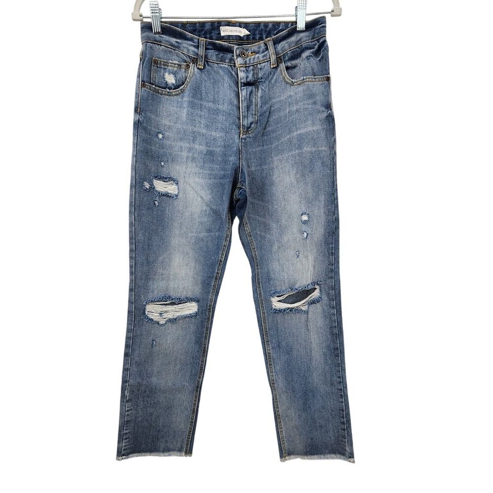 Avec Les Filles Style 80754 Jeans Medium Wash Destroyed Straight Leg Size‎ 27